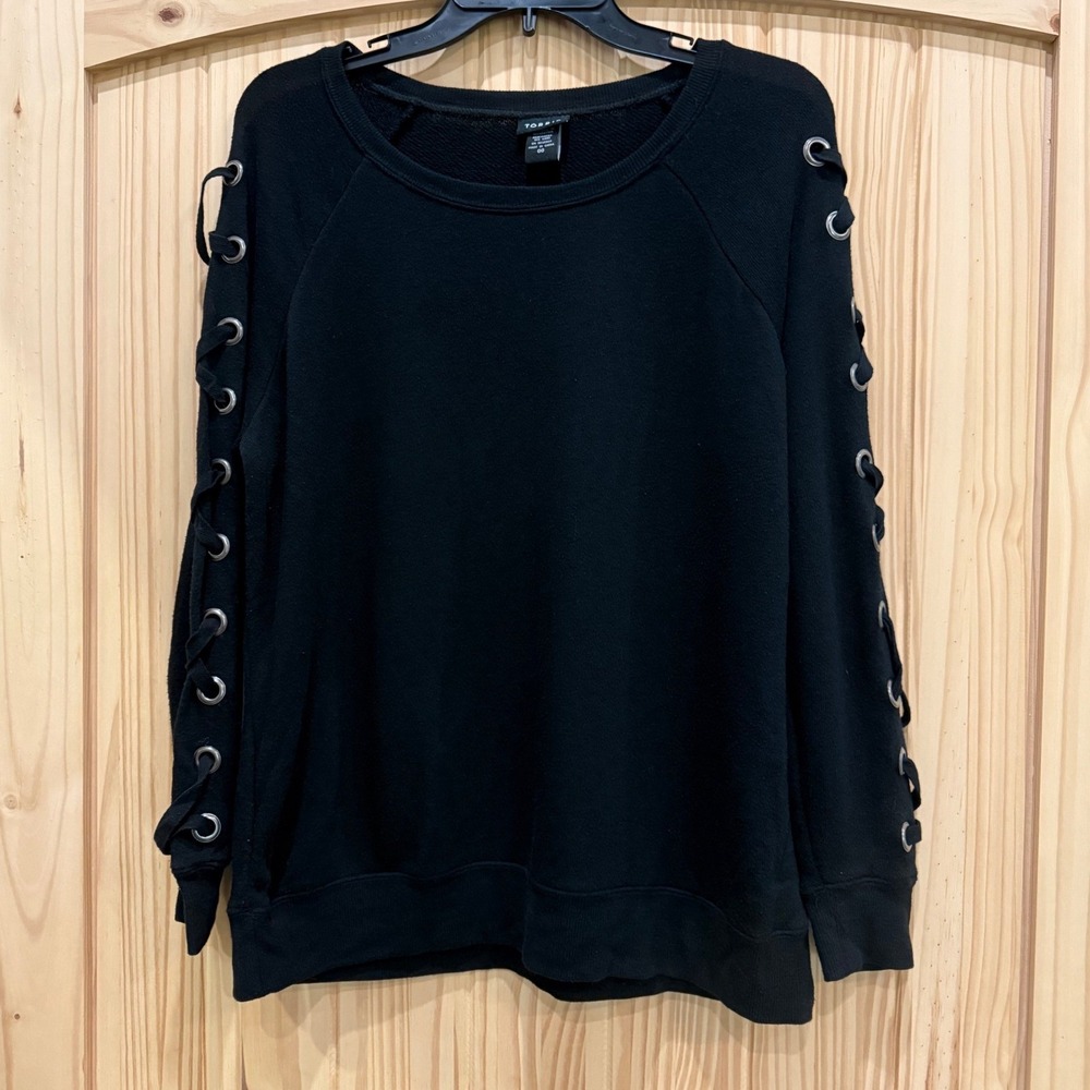 Torrid Black Lace Up Sleeve Grommet Sweatshirt Womens 00 Large XL Raglan Top